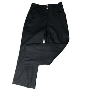 Elie Tahari Women Sz 10 Linen Blend Wide Leg Tailored Trousers Black Pants Lined